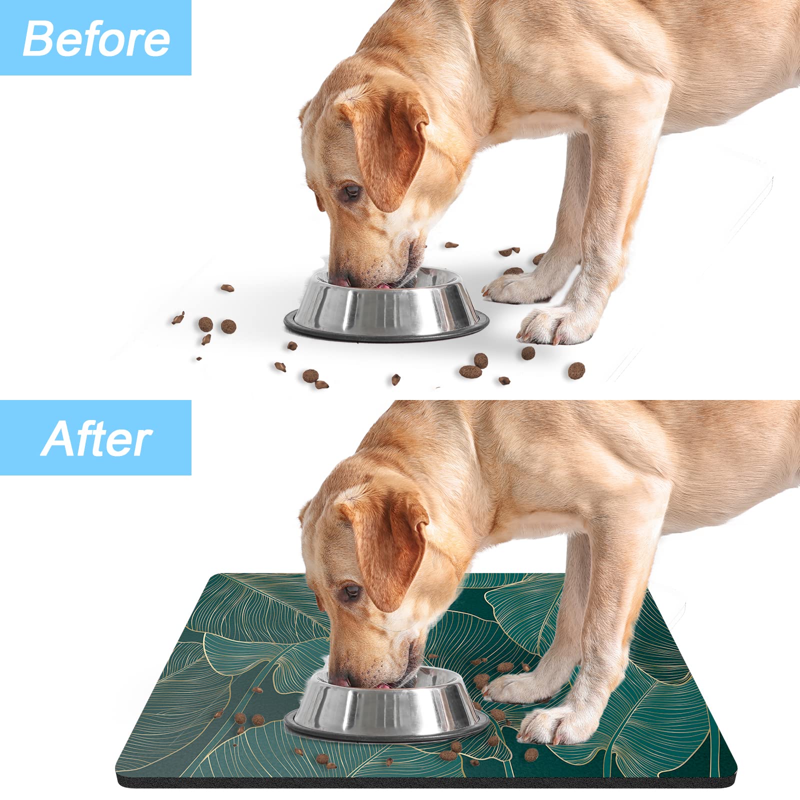 Rnivvi pet feeding rug protects floors while reducing mess.
