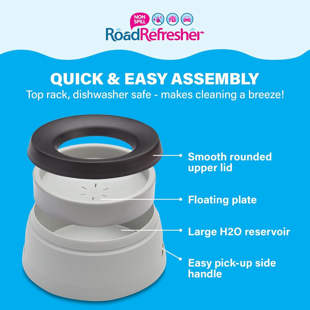 Road Refresher secure-lid seals the bowl to prevent spills from kicking