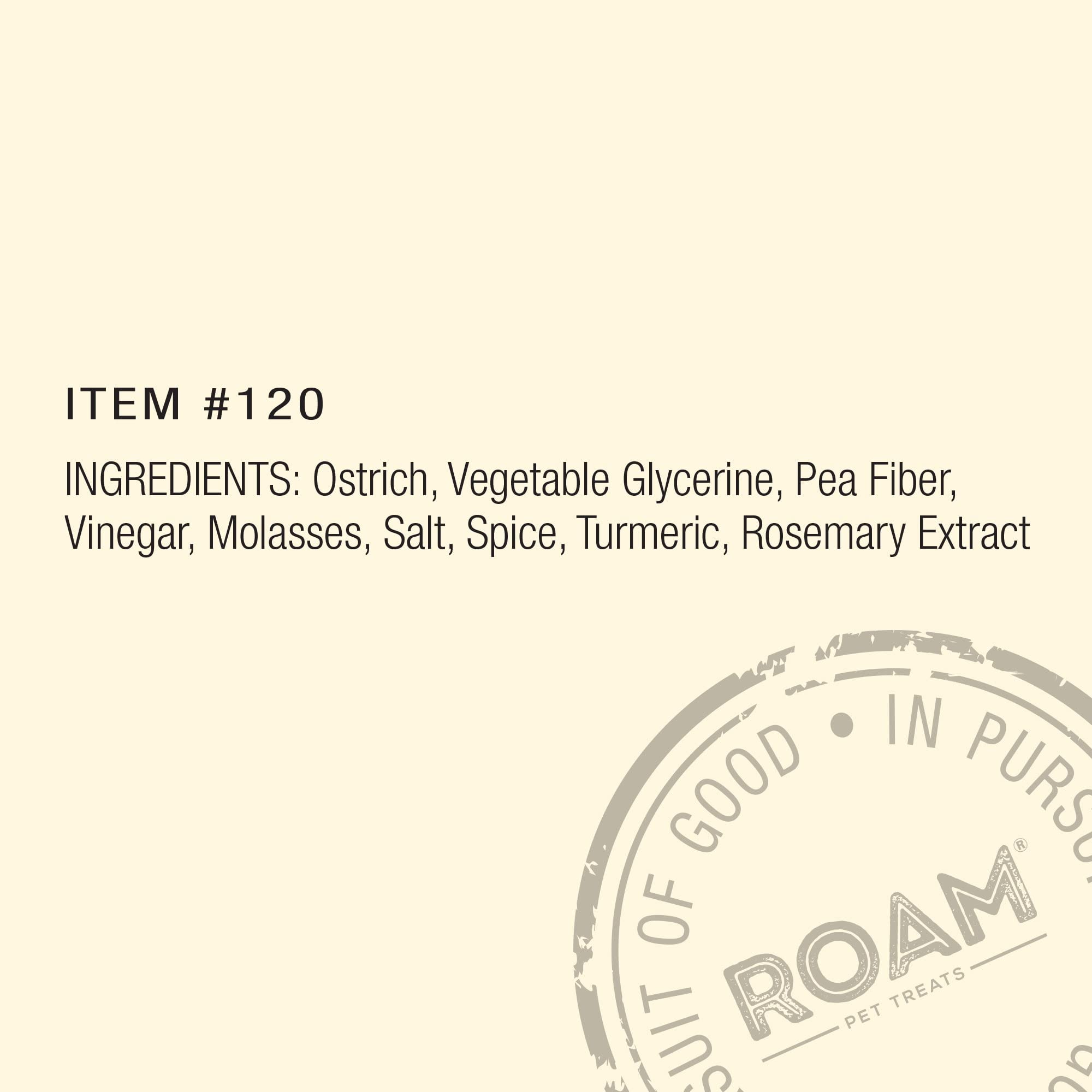 ROAM Ossy Jerky Ostrich Treats bag-open with resealable packaging for on-the-go snacking.