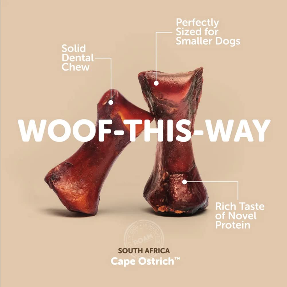 ROAM ostrich dog chew pack2 shows value pack for small to medium breeds.