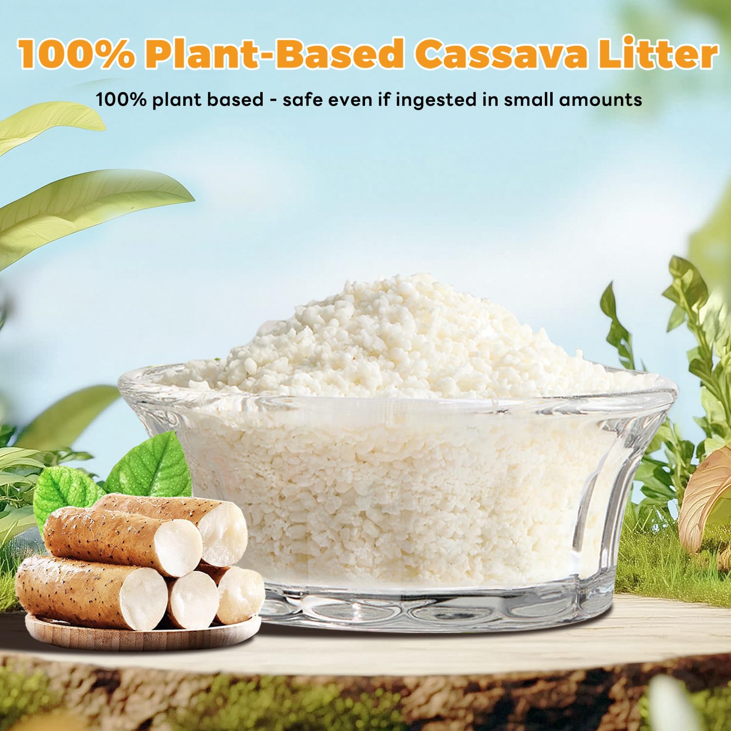 Robotail Premium Cat Litter plant-based cassava composition highlighted