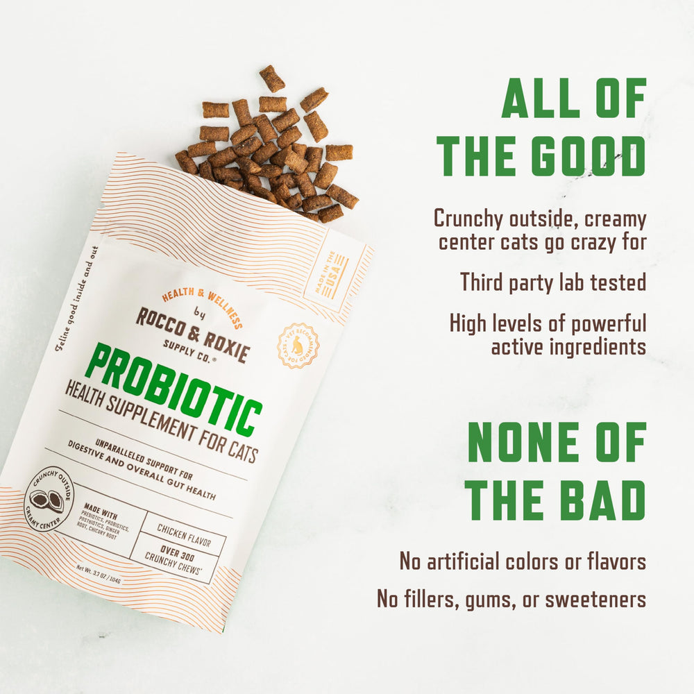 Rocco & Roxie cat probiotics made in USA with high-quality ingredients