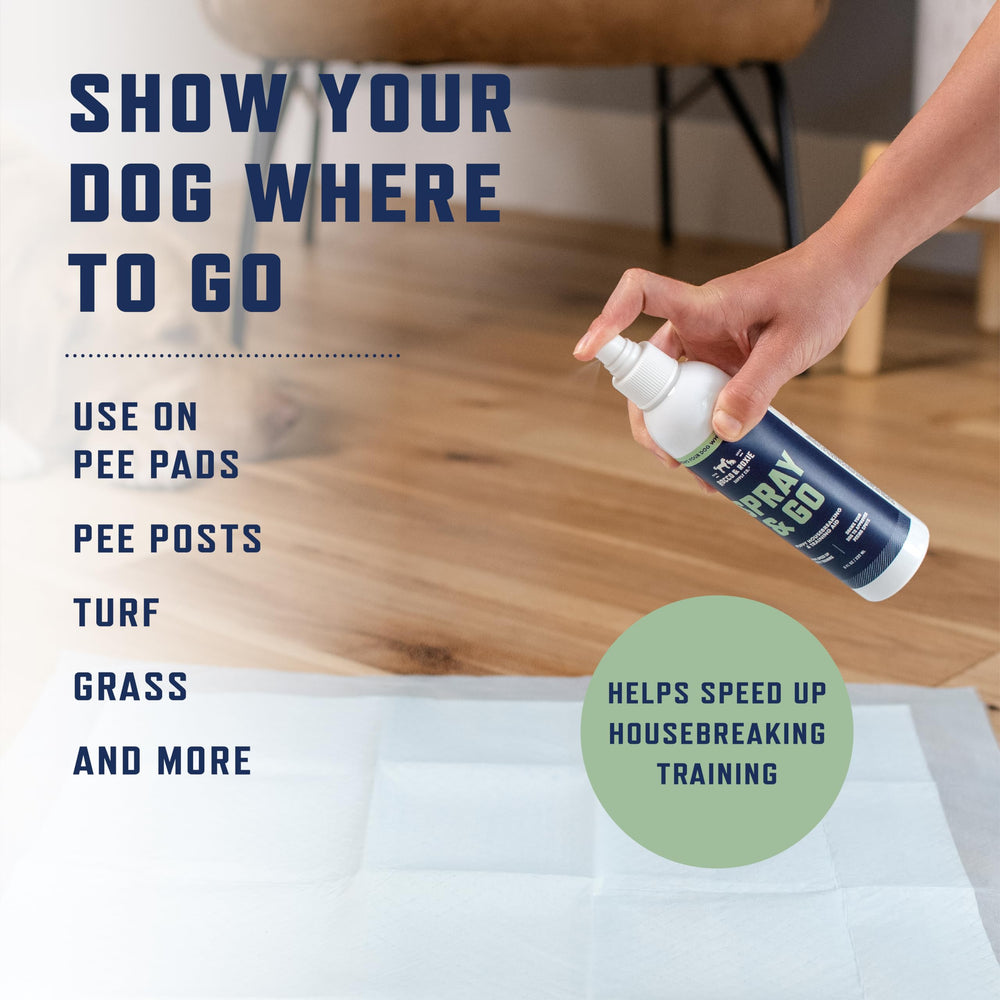 Rocco & Roxie Go Here spray used on grass and turf to teach outdoor potty spots.