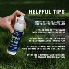 Rocco & Roxie Go Here spray creates an inviting scent prompting puppies toward the designated spot.