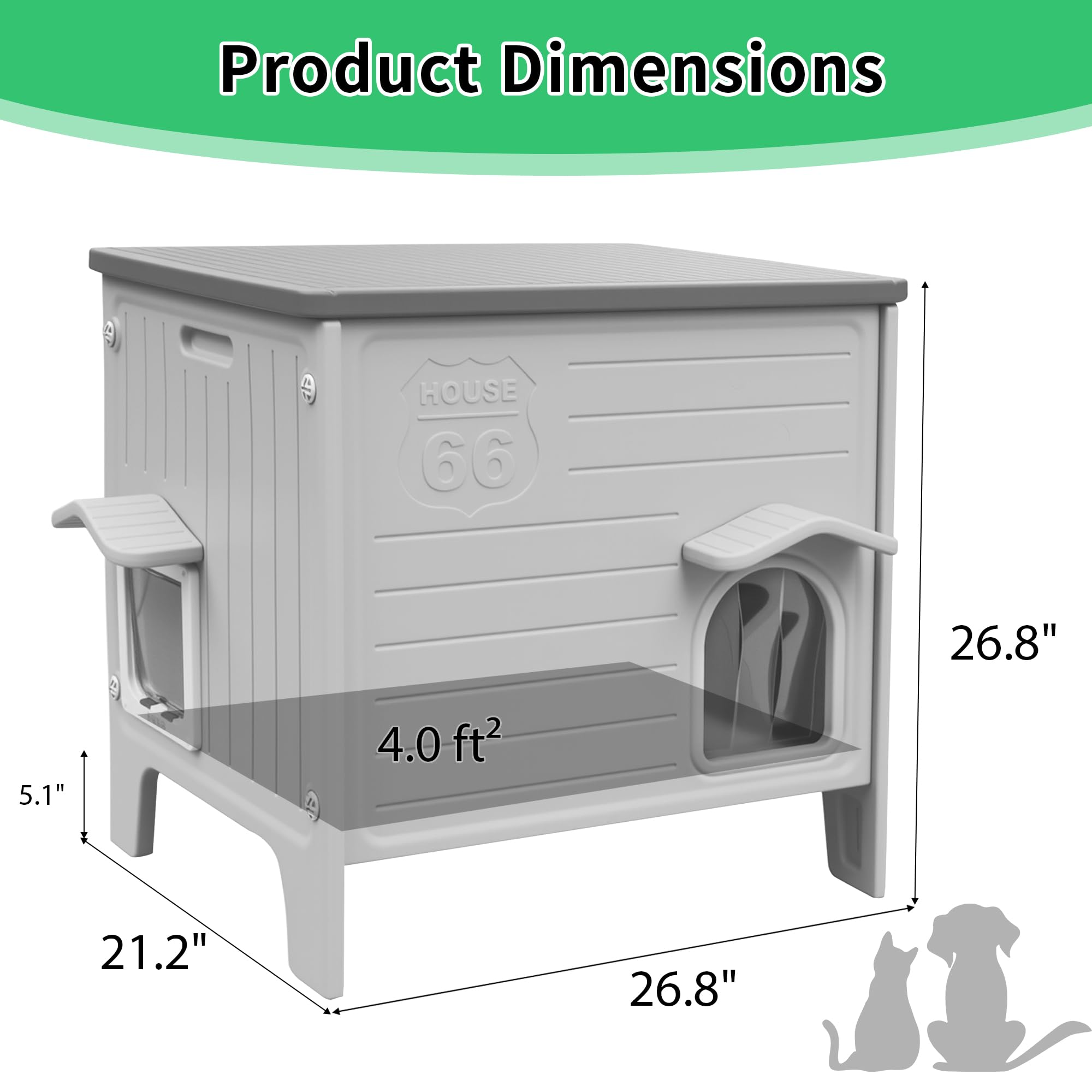 Rockever cat house elevated legs for better airflow and dryness.