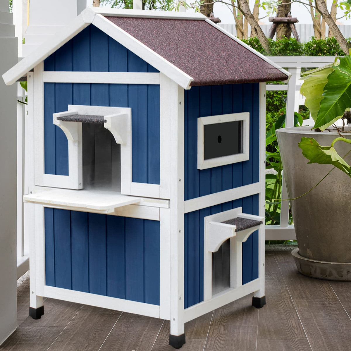 Rockever outdoor cat house 2-story design interior, showcasing roomy space for multiple cats.