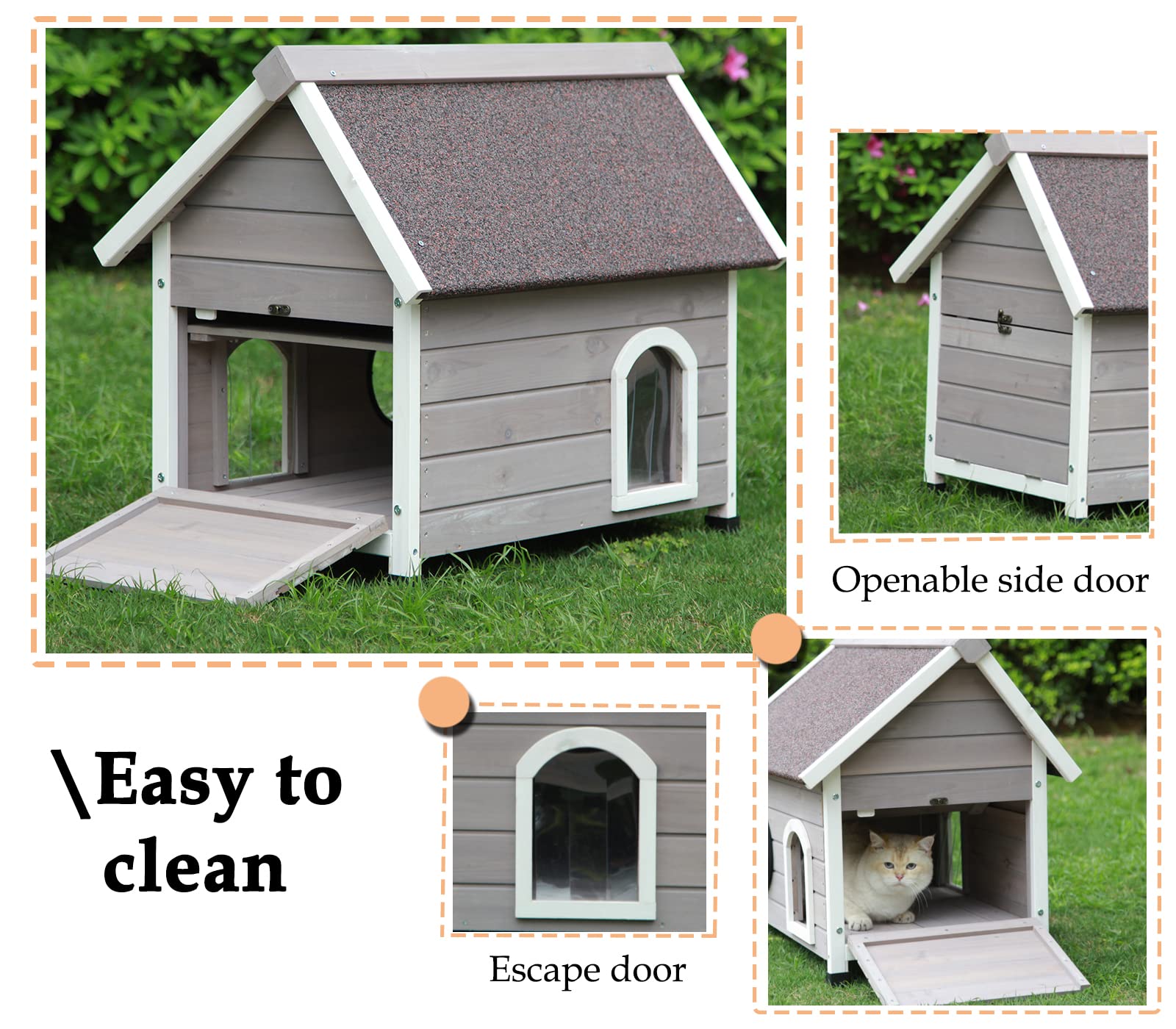 Rockever outdoor cat house acrylic dome window enables outdoor observation and privacy.