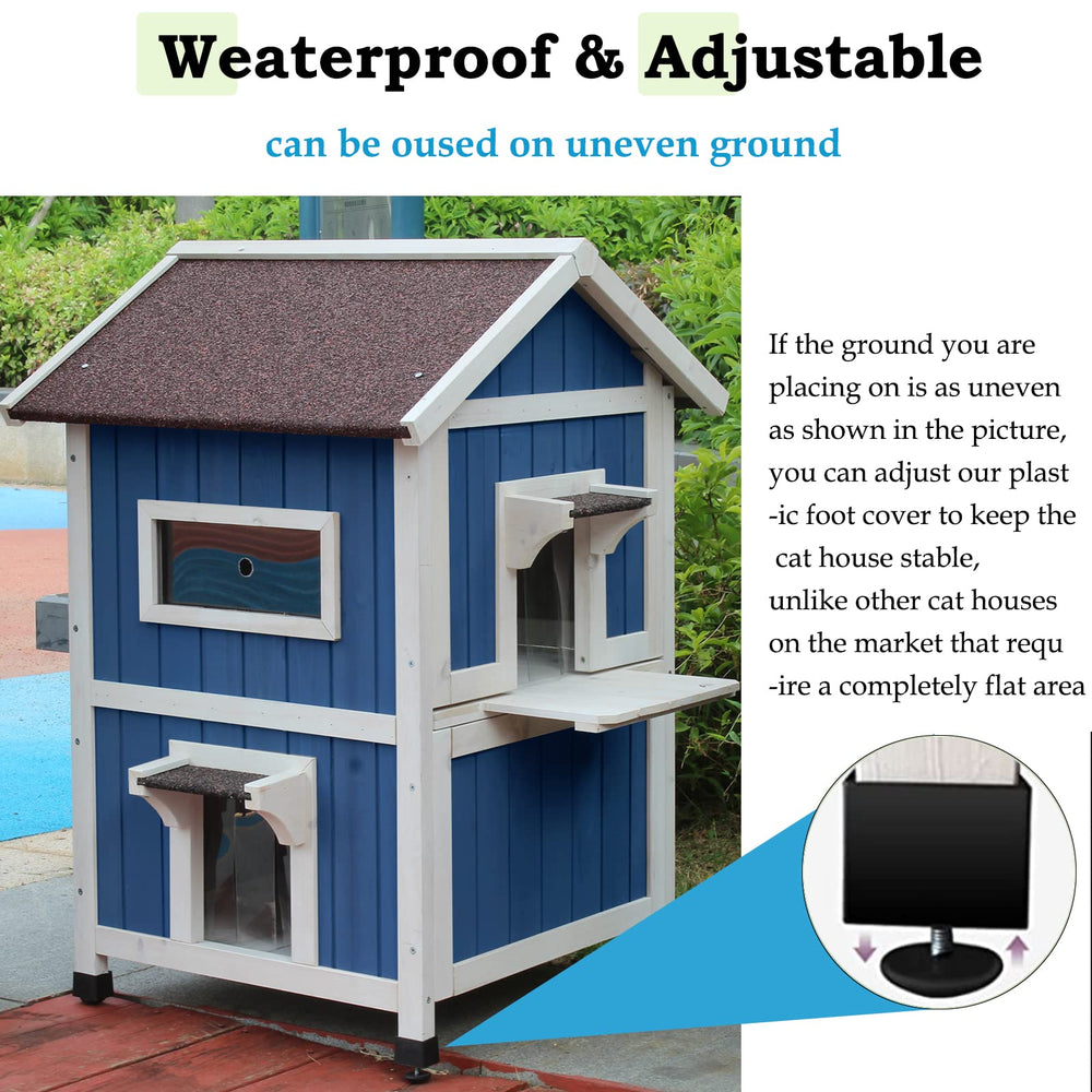 Rockever outdoor cat house easy-cleaning facility emphasizes top-floor pull-out for quick maintenance.