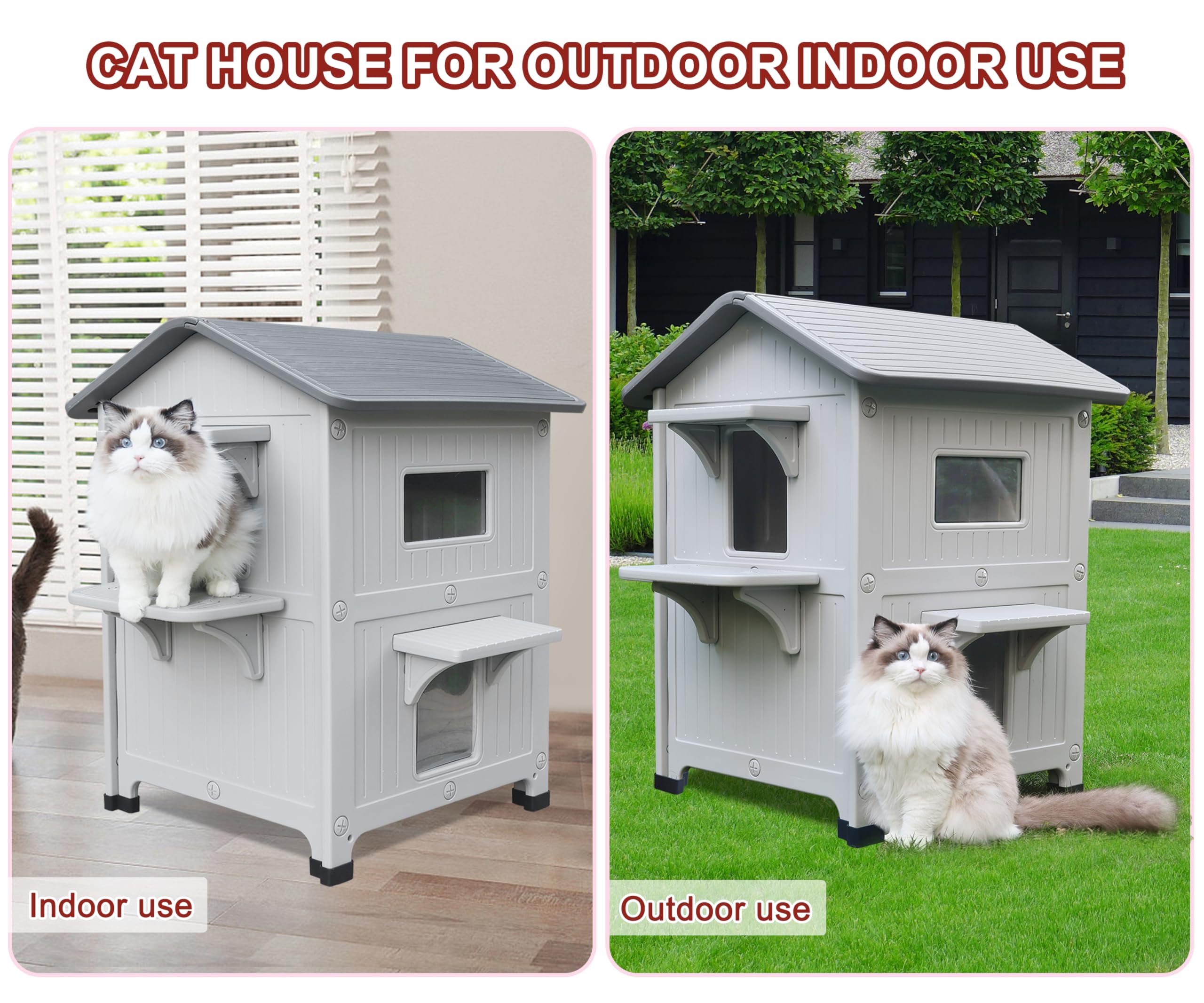 Rockever outdoor cat house elevated shelter keeps pets off damp ground