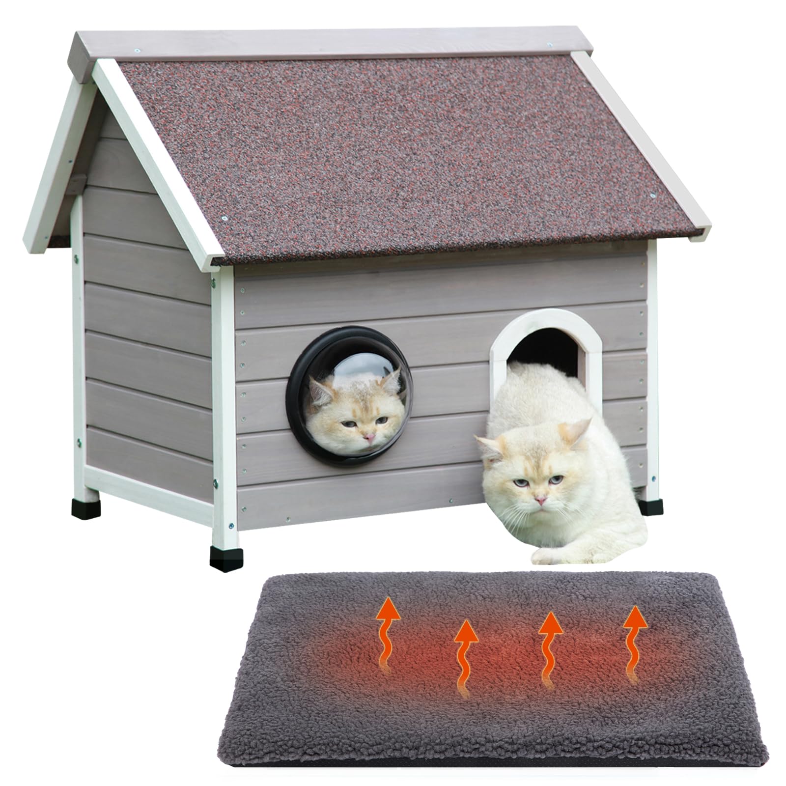 Rockever outdoor cat house with escape door offers a safe shelter for two cats.