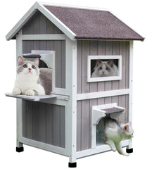Rockever Outdoor Cat House front view highlights weatherproof shelter for feral cats.