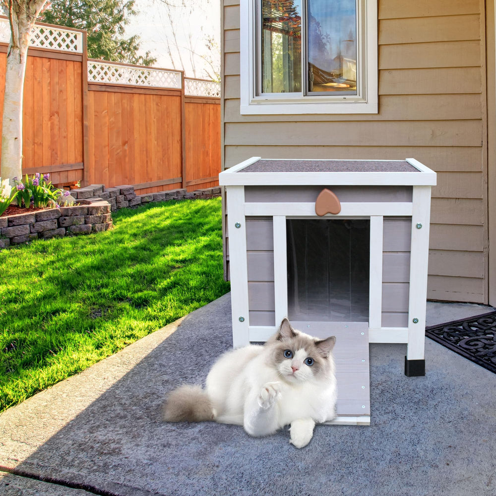Rockever outdoor cat house grey bottom vent promotes airflow and comfort.