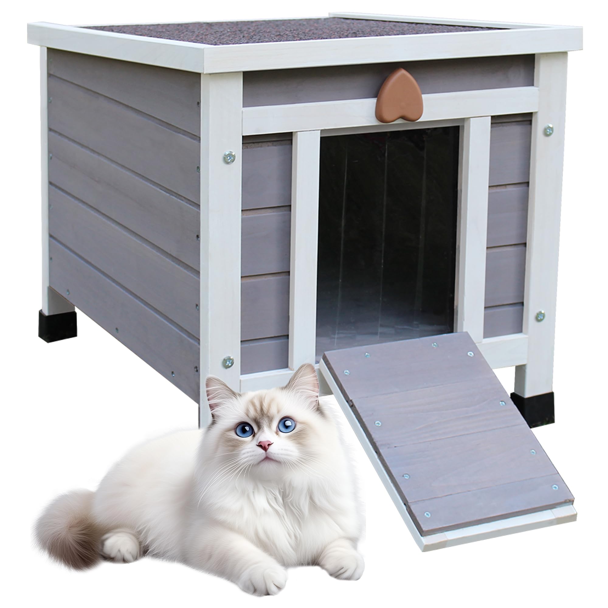 Rockever Outdoor Cat House wooden shell offers durable outdoor shelter for feral cats.