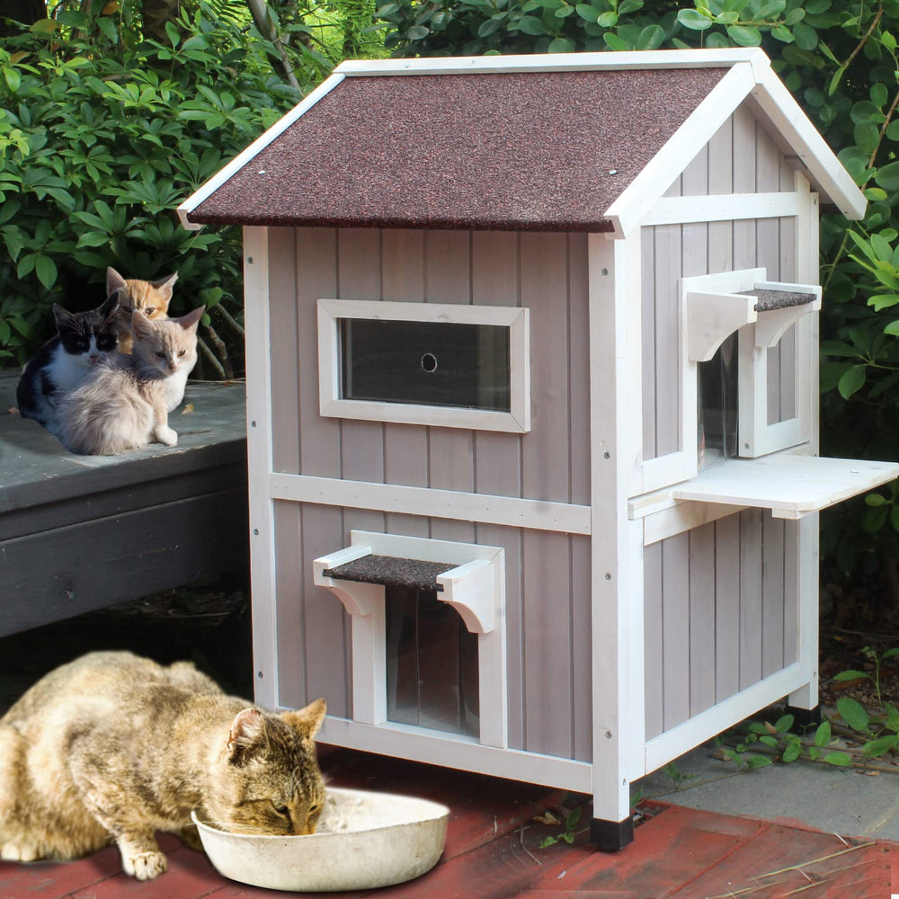 Rockever Outdoor Cat House suitable for indoor or outdoor use with weatherproof design.