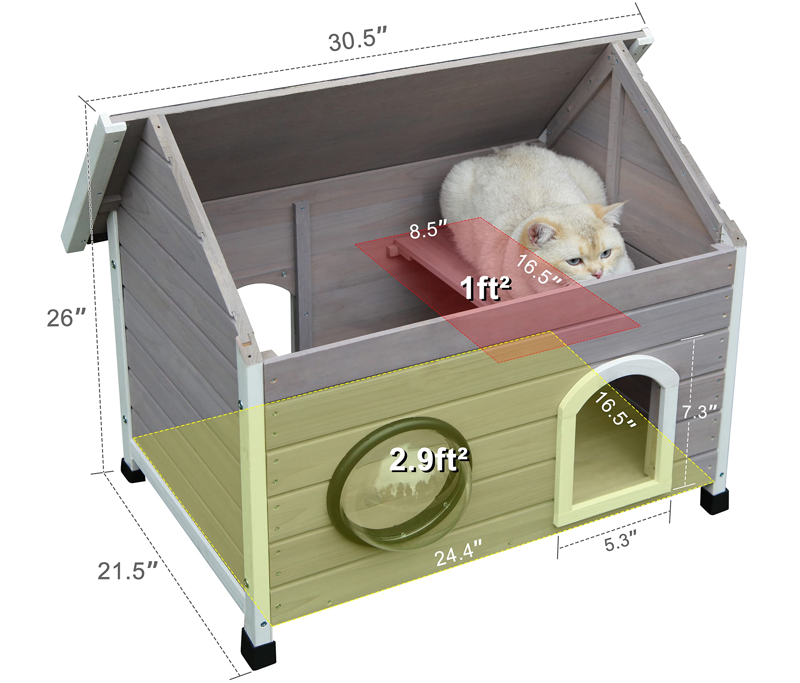 Rockever outdoor cat house removable floor makes cleaning easy after outdoor use.