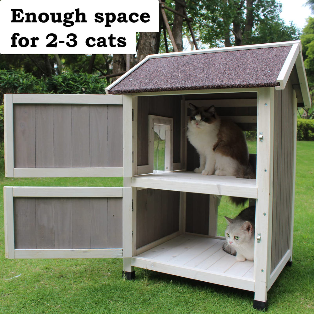 Rockever Outdoor Cat House interior shows two-story space for multiple small cats.
