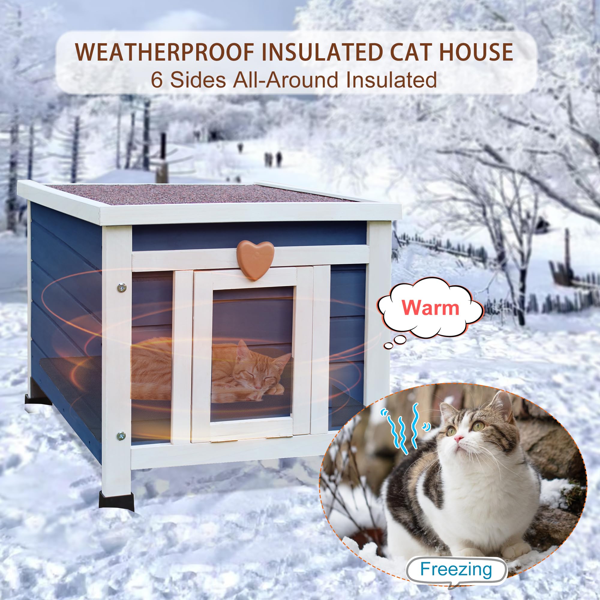 Rockever outdoor cat house open door demonstrates easy access for pets and cleaning
