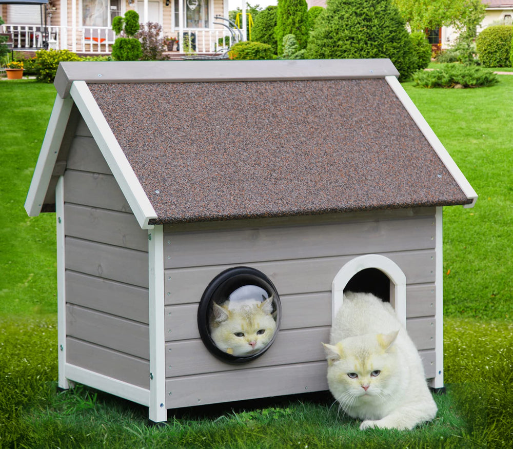 Rockever outdoor cat house side view highlights spacious interior for lounging.