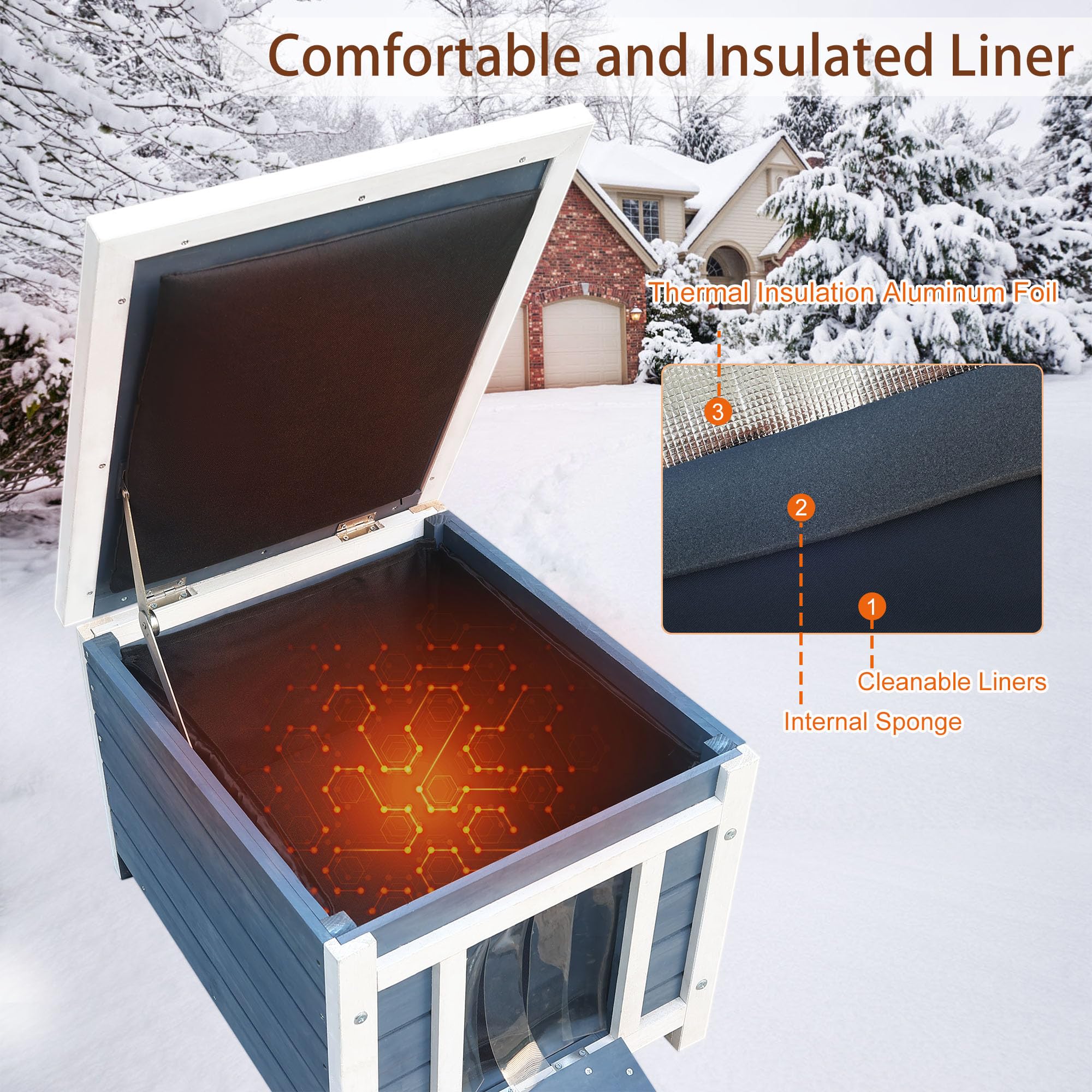 Rockever outdoor cat house side view highlights durable insulation for cold seasons