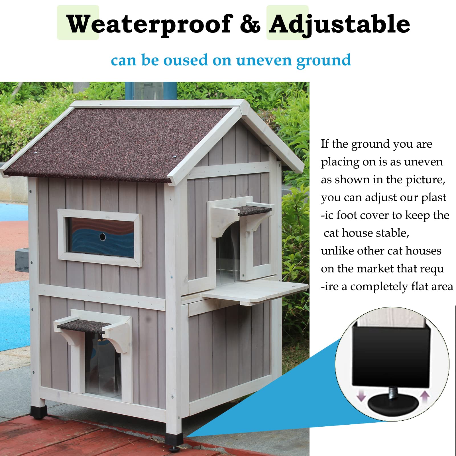 Rockever Outdoor Cat House top-floor pull-out enables easy cleaning and maintenance.