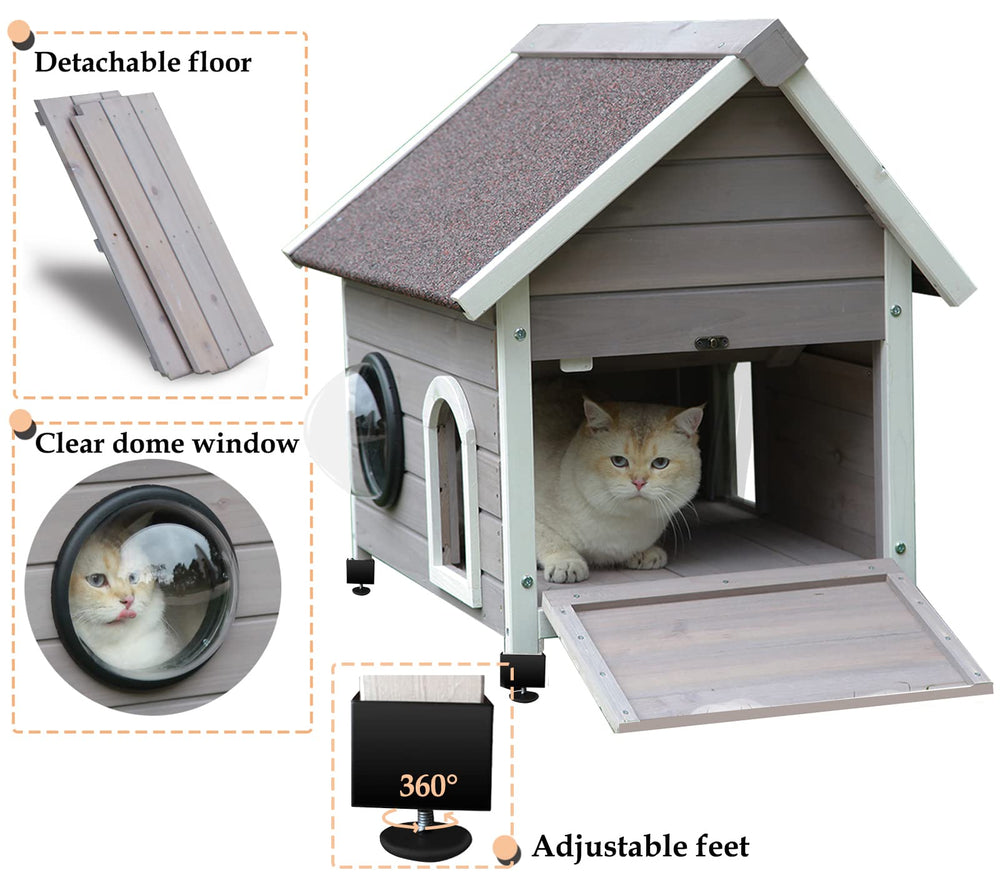Rockever outdoor cat house weatherproof roof protects cats from rain and wind.