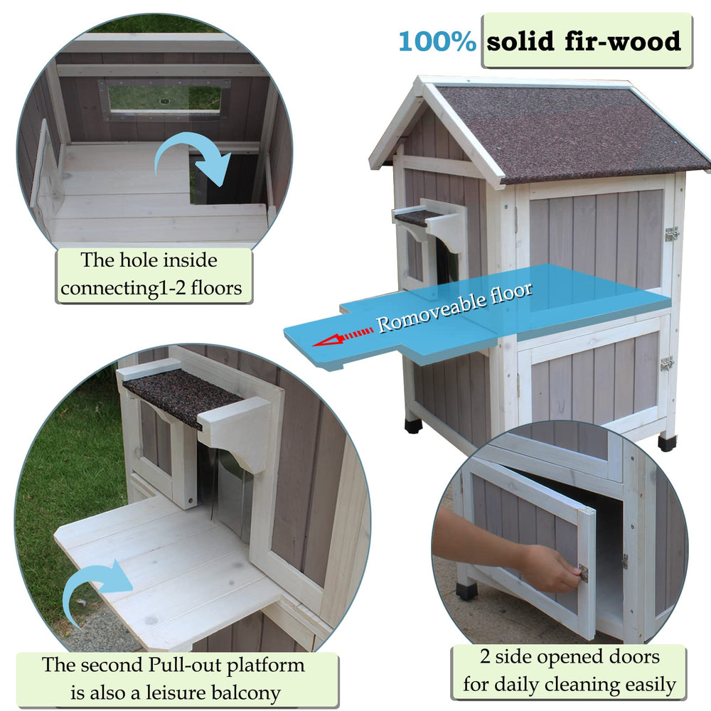 Rockever Outdoor Cat House asphalt roof and PVC curtain guard against rain and wind.