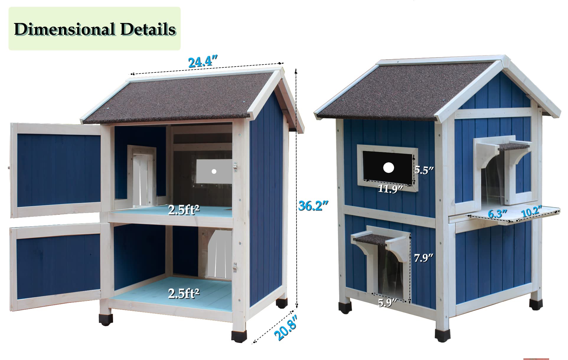 Rockever outdoor cat house weatherproof roof and PVC curtain door protect cats in varied weather.
