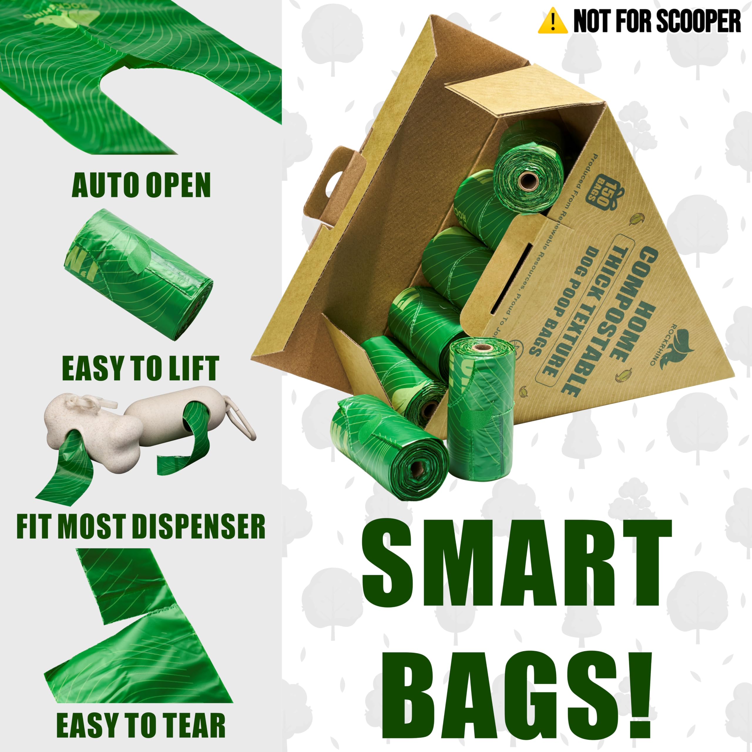 RockRhino not-for-scooper bags are compatible with standard dispensers.