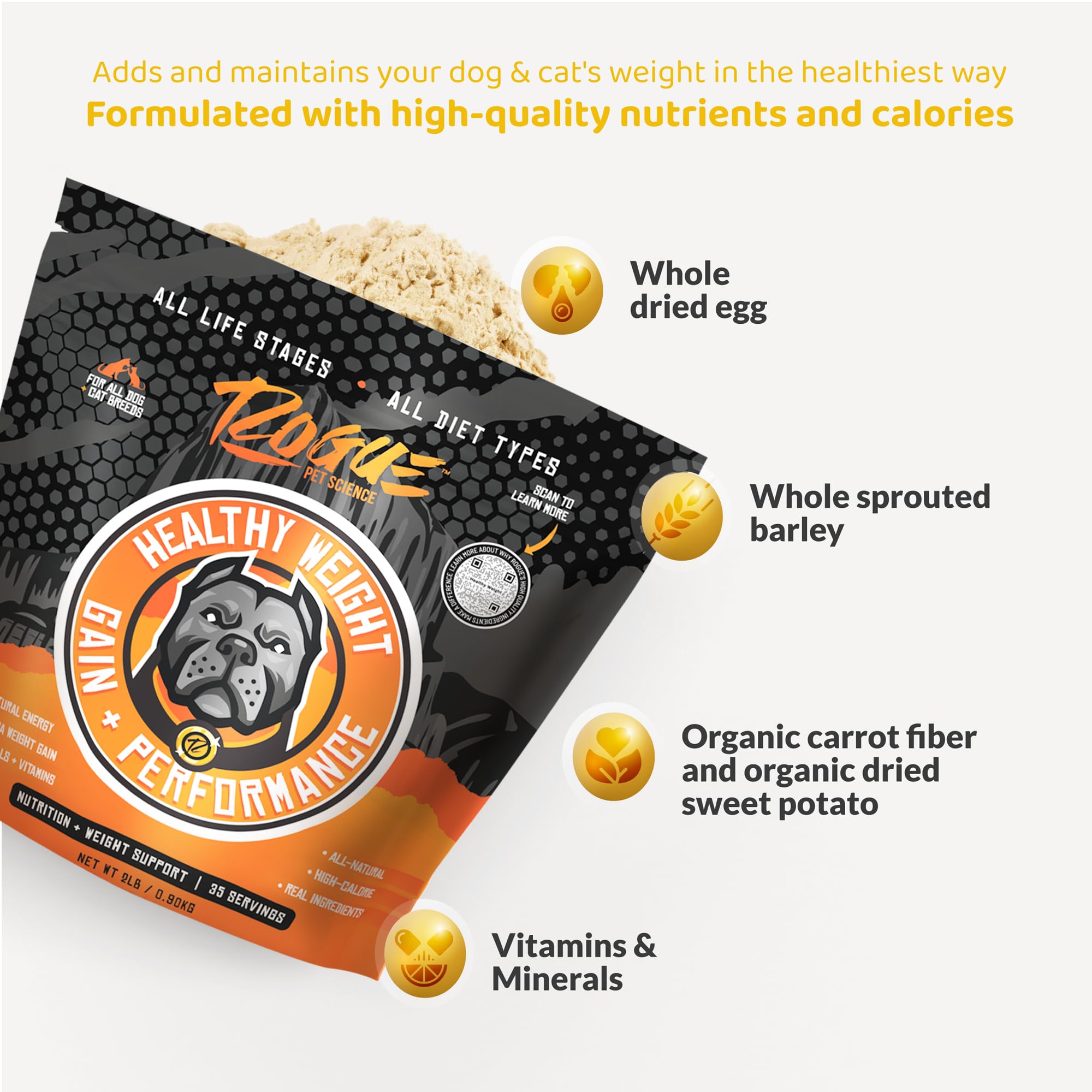 Rogue Pet Science Healthy Weight includes probiotics and enzymes to support digestion in pets.