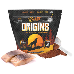 Rogue Pet Science Origins 5-in-1 bottle pour demonstrates easy digestion-support topping.