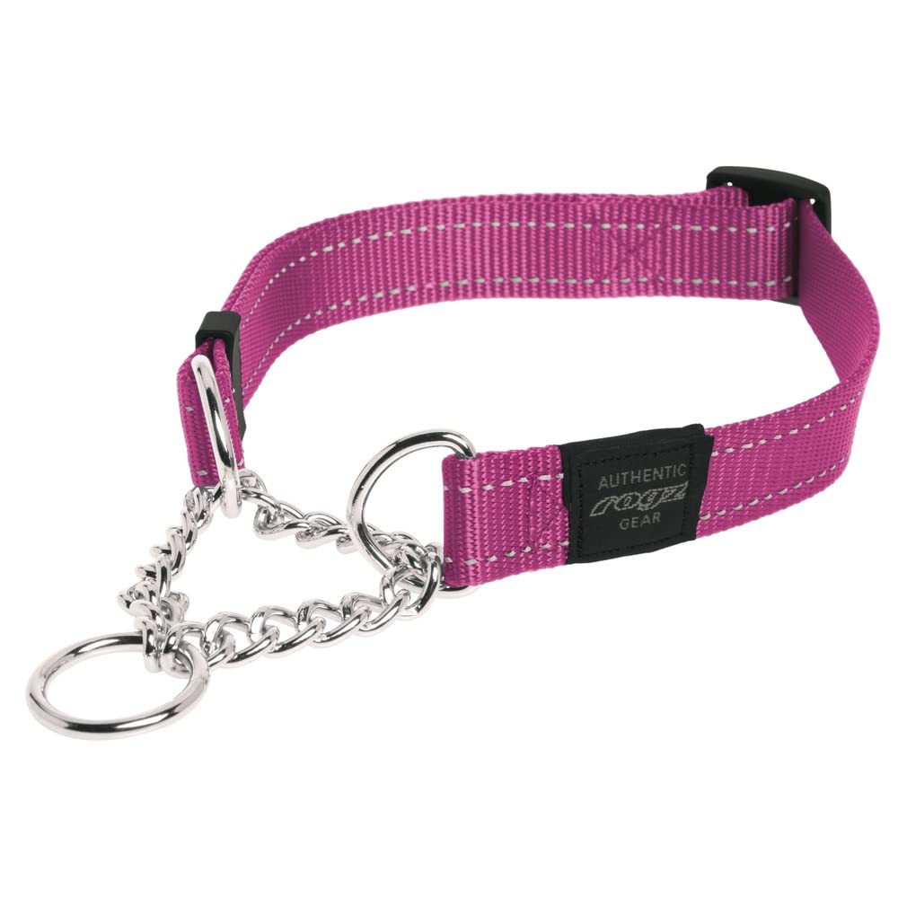 Rogz Reflective Choke Collar pink 1-inch wide closeup highlighting durable nylon.