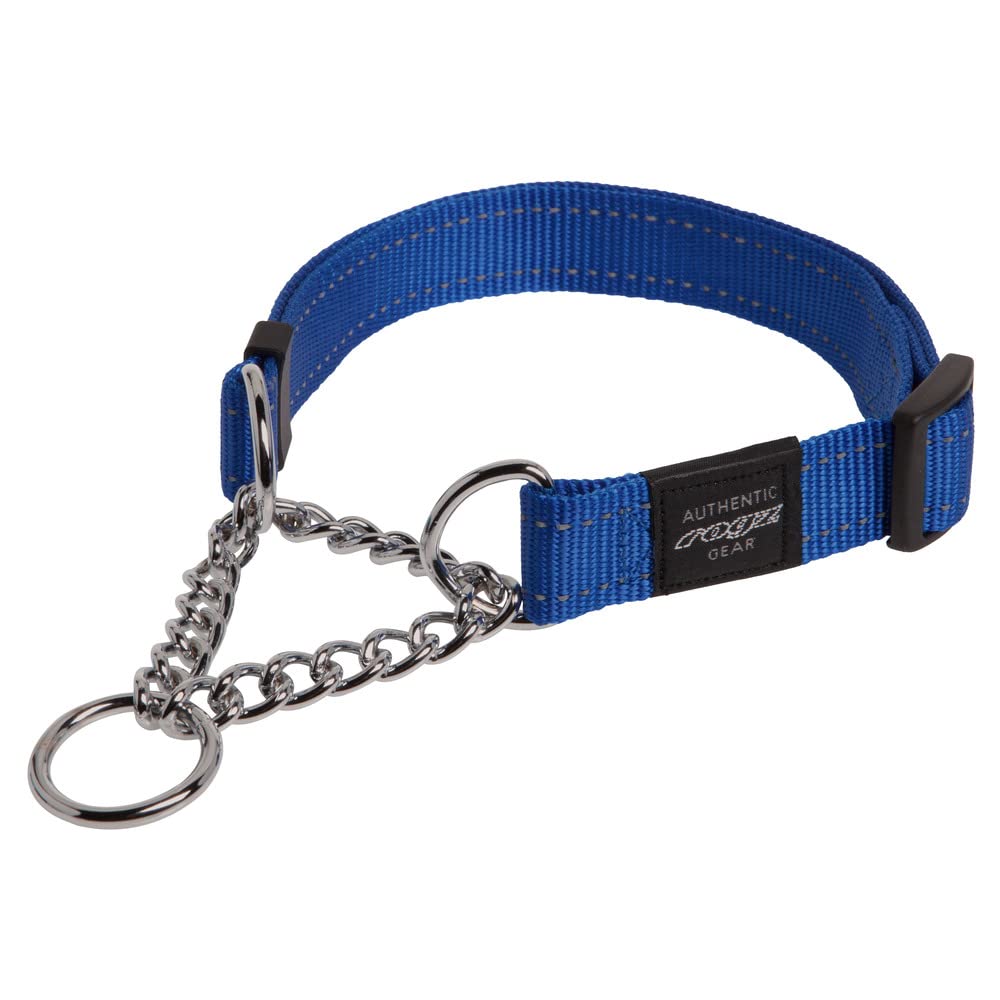 Rogz reflective nylon choke-collar blue front view for visibility