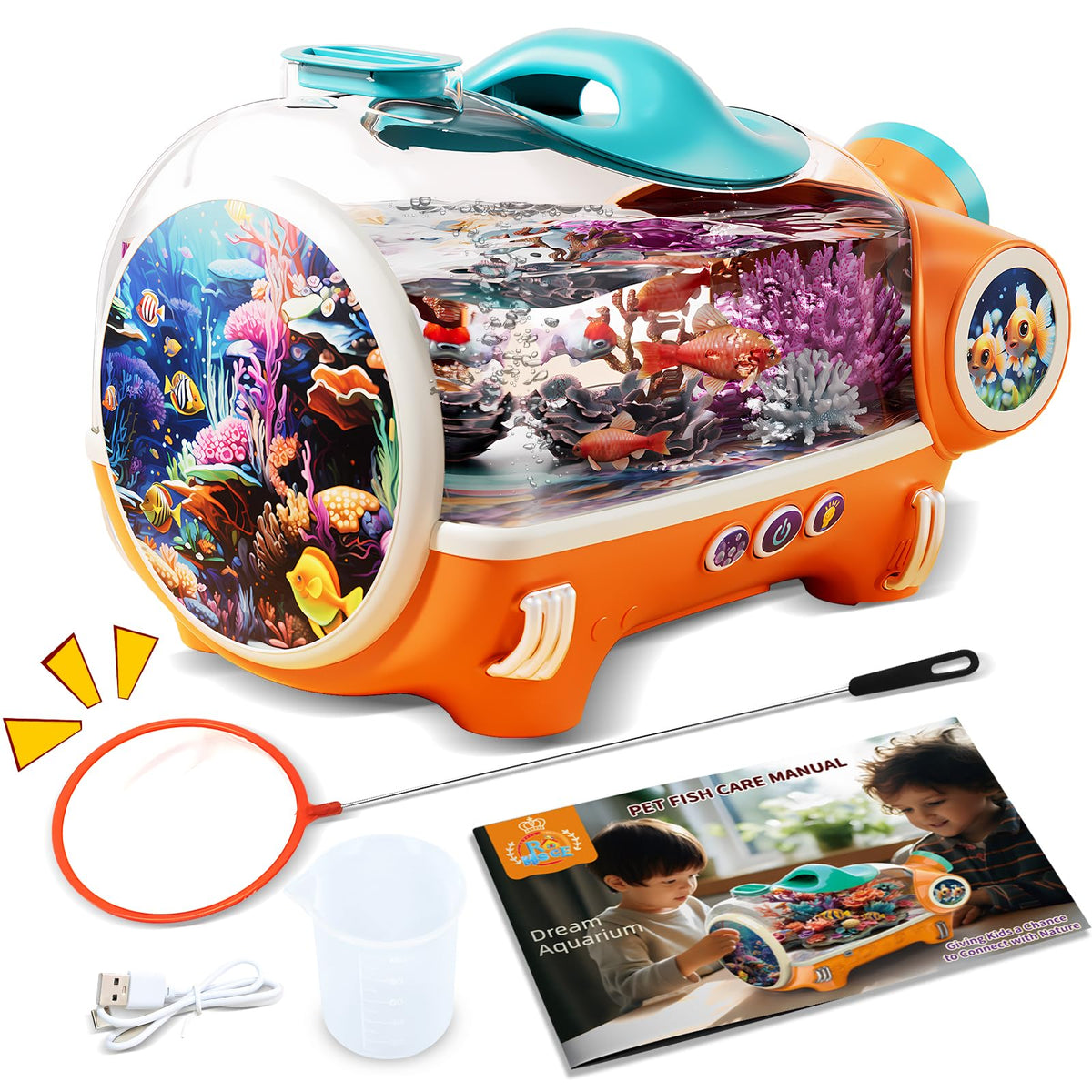 ROHSCE small fish tank with LED light enhances desk ambiance and calming underwater visuals.