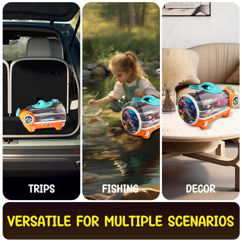 ROHSCE portable-handle small fish tank emphasizes kid-friendly design for easy transport and desks.