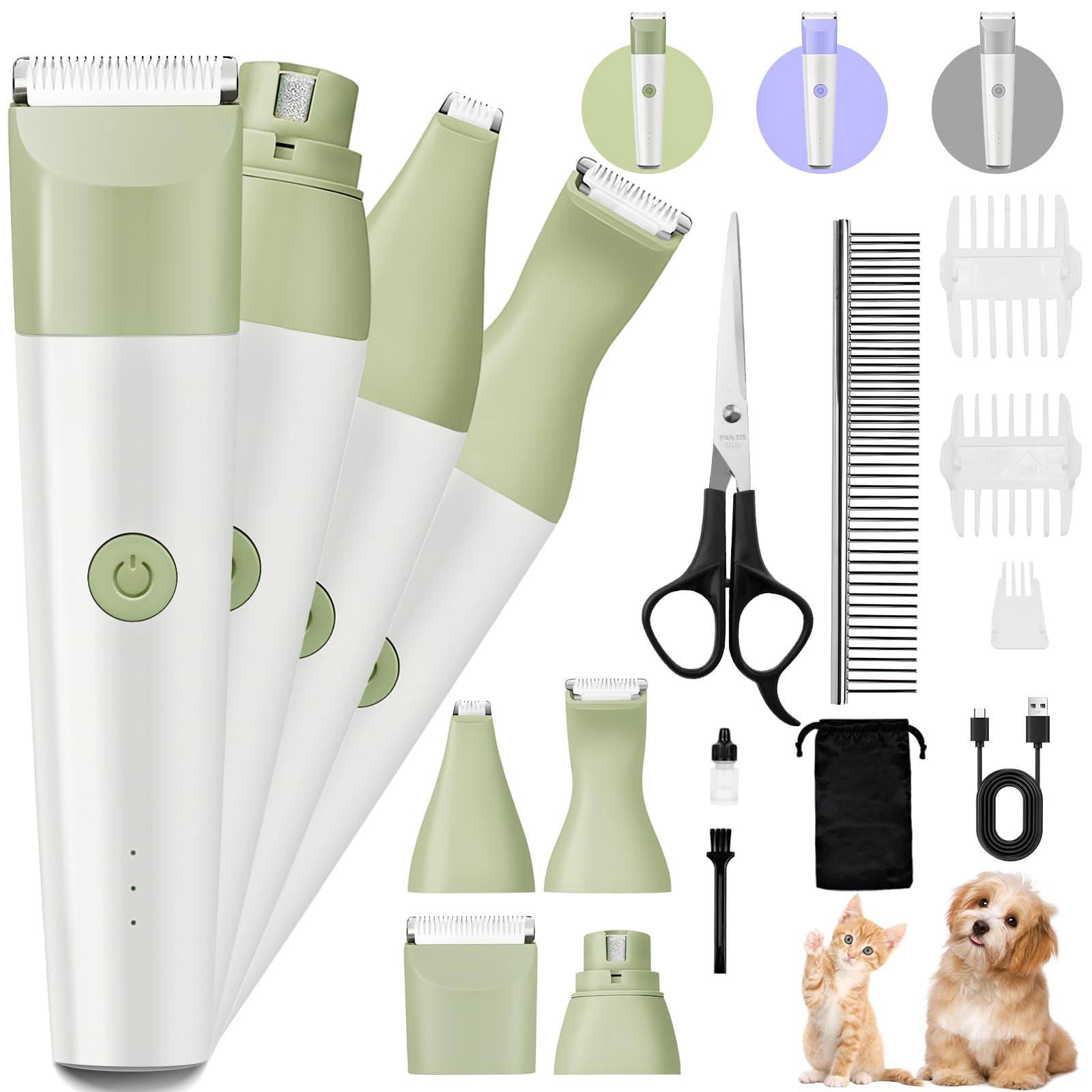Roiffcly dog clippers kit closeup showing low-noise motor for calm grooming sessions.