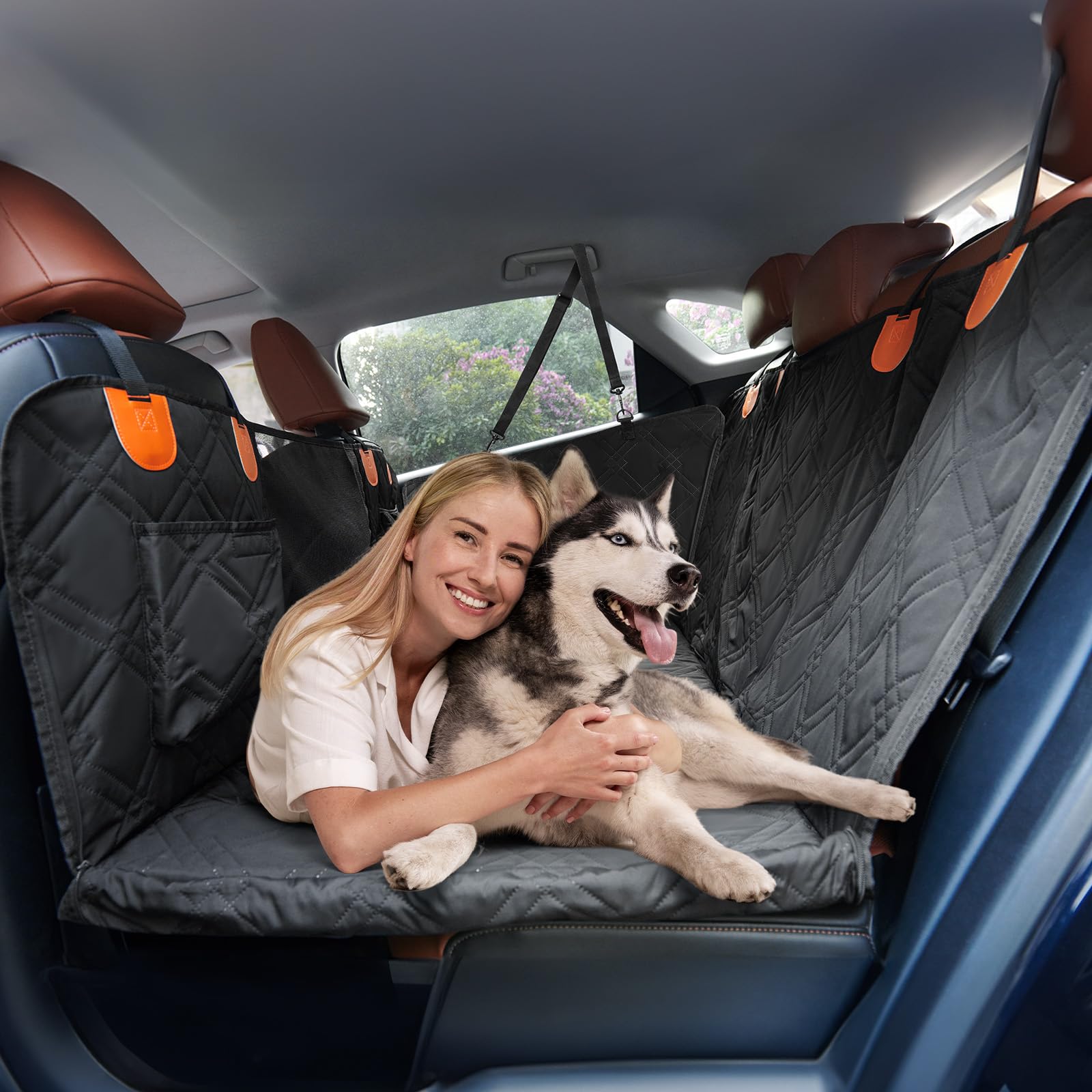 Roilpet dog car seat cover back seat extender expands travel space for pets.