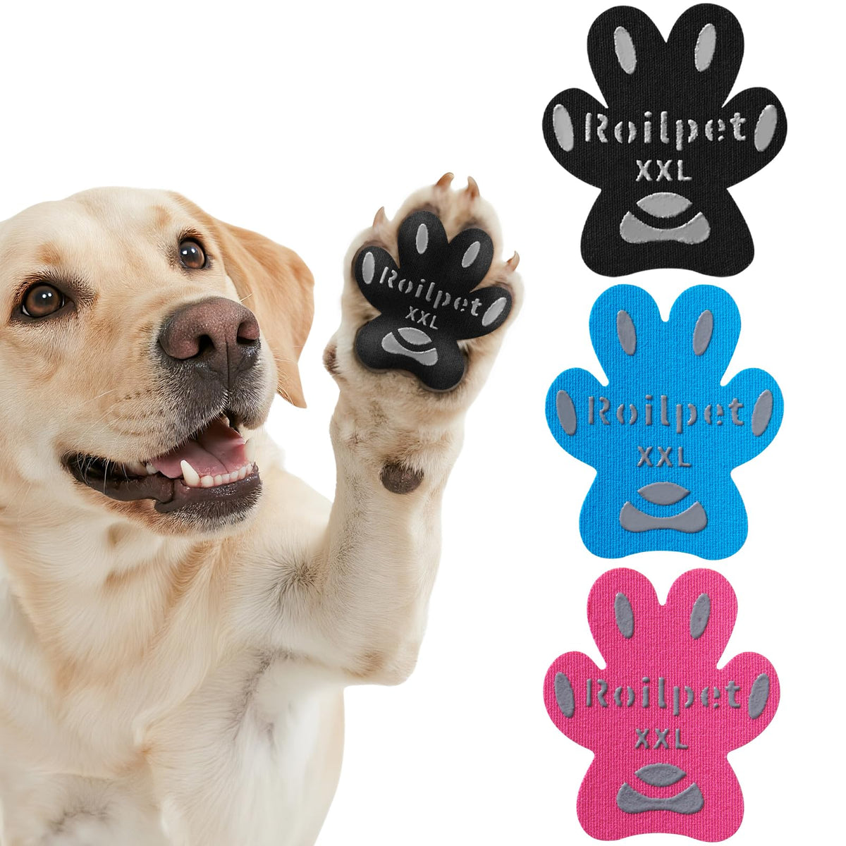 Roilpet dog paw grips traction full set on paws offers secure footing on hardwood floors.