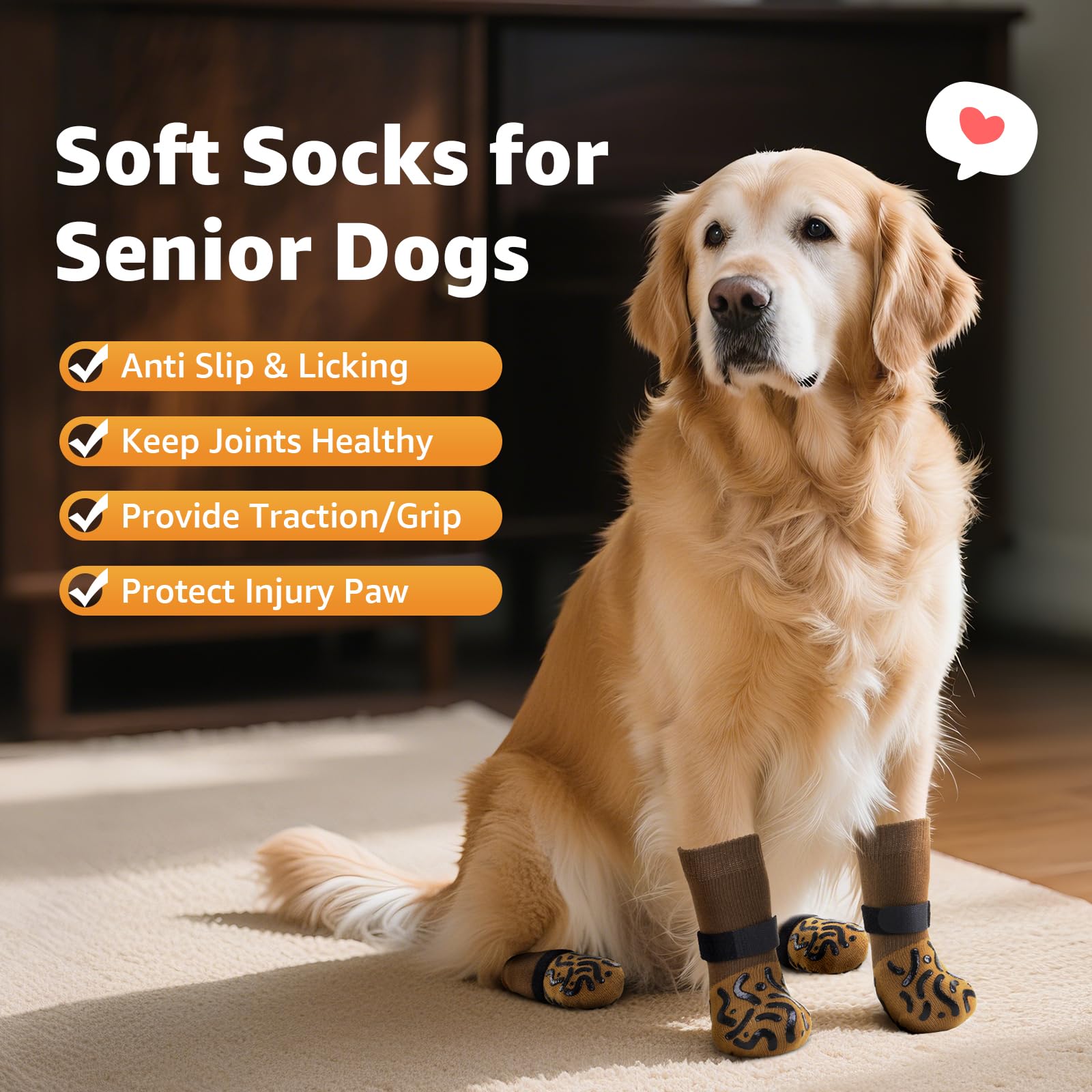 Roilpet dog socks with adjustable straps securing a snug fit