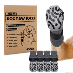 Roilpet double-sides non-slip dog socks four-pack on hardwood floors for traction