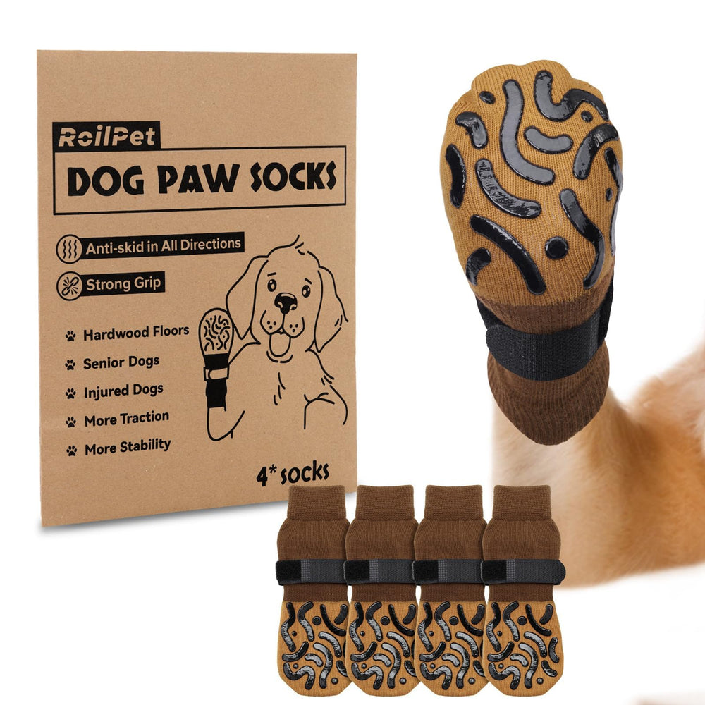 Roilpet doublesides non-slip dog socks package—four paw protectors for safer indoor traction.