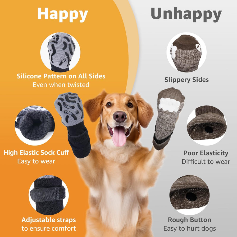 Roilpet non-slip dog socks adjustable straps for snug fit during walks