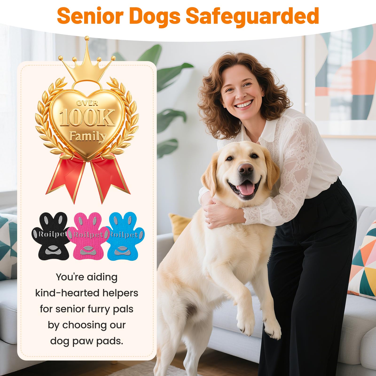 Roilpet XL multicolor pads add visibility and grip for mobility support.