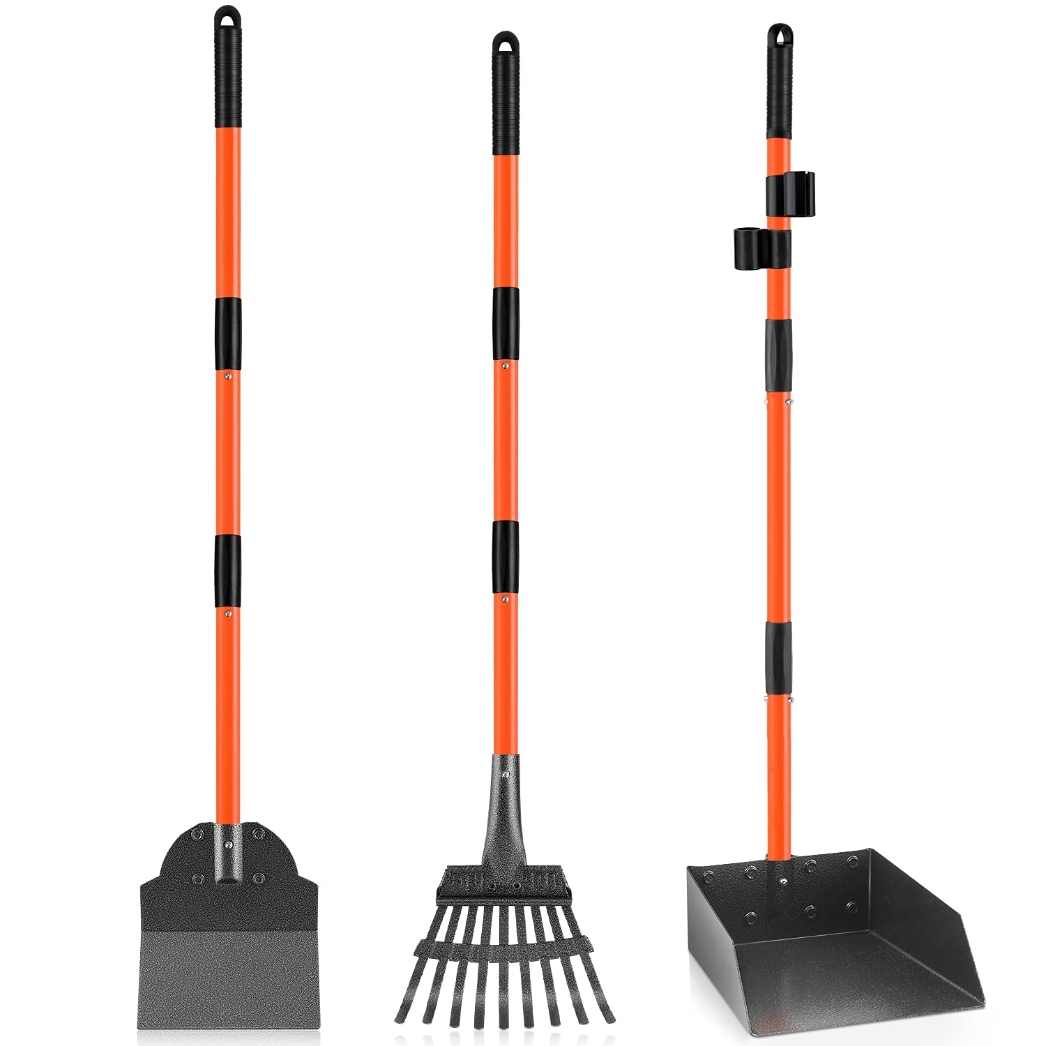 ROIUBPO pooper scooper with detachable long handle enables comfortable, upright cleanup.