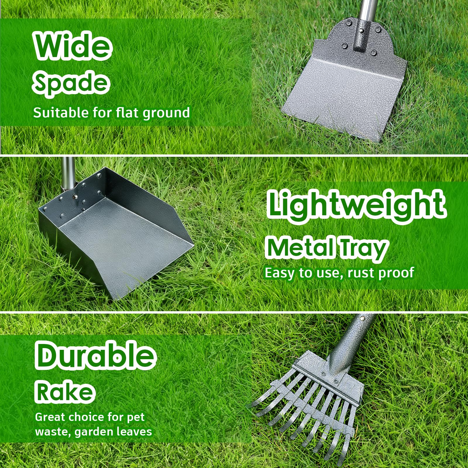 ROIUBPO Pooper Scooper lightweight aluminium with non-stick coating resists dirt.