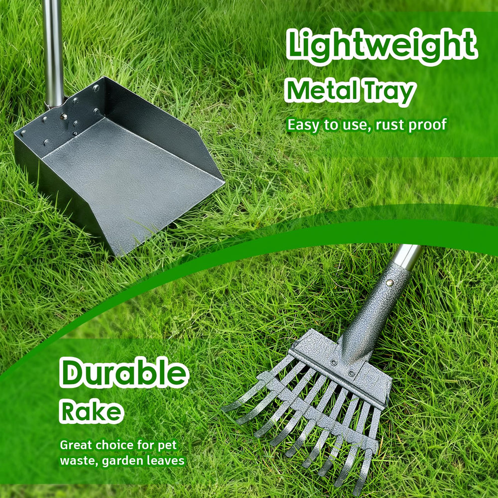 ROIUBPO Pooper Scooper rust-proof aluminum tray makes cleaning quick.