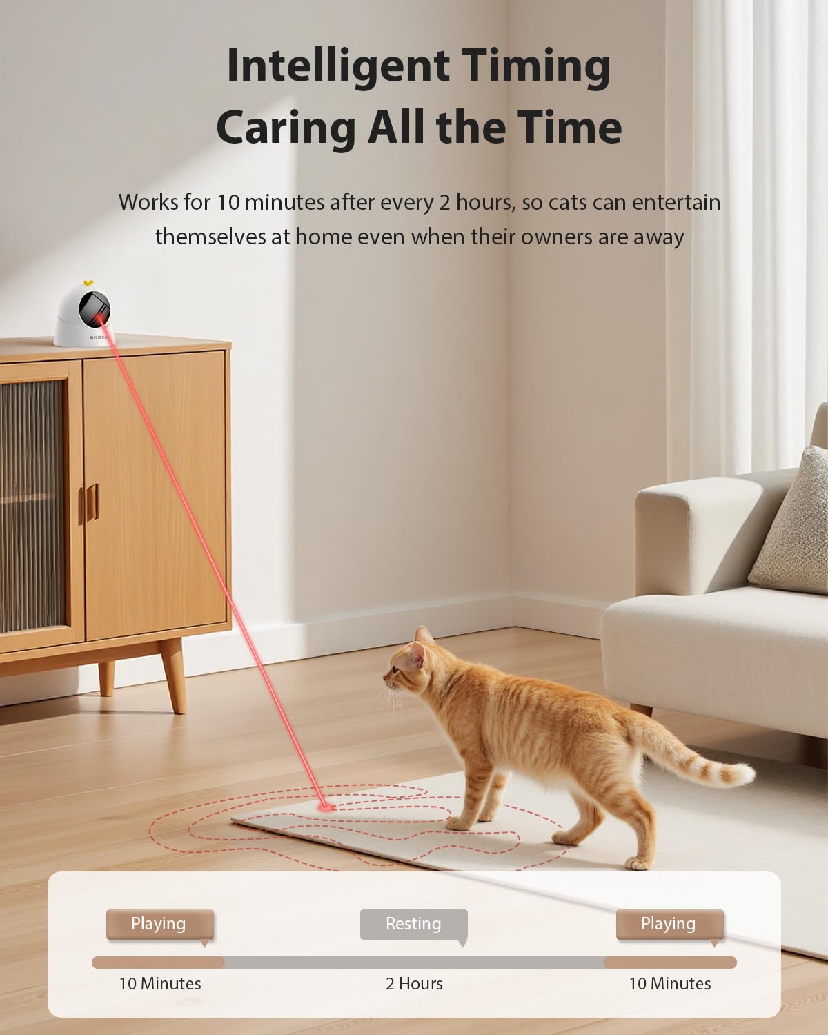 ROJECO auto laser cat toy offers three speed modes for cats