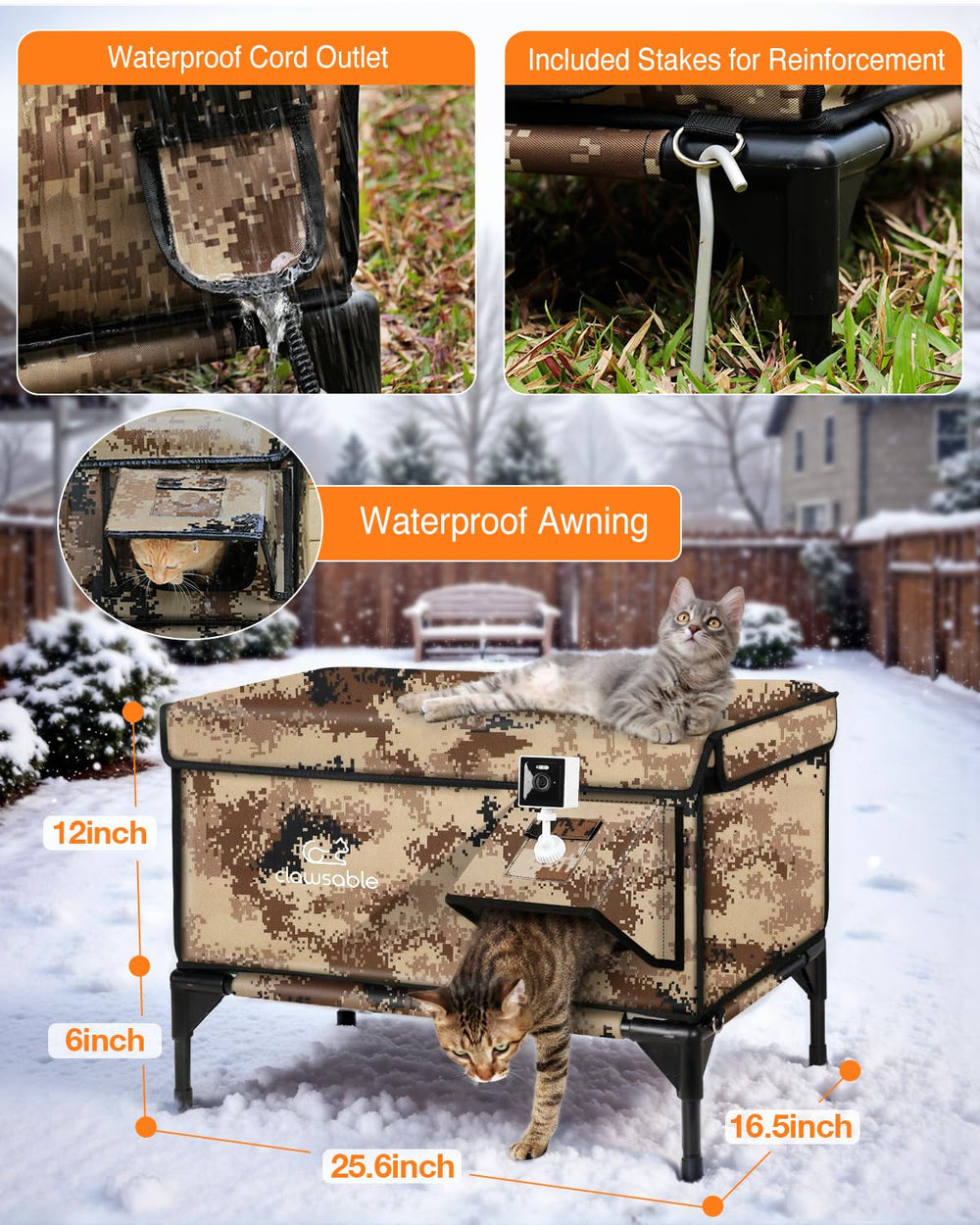 Rolimate elevated outdoor cat shelter keeps feral barn cats dry during storms.