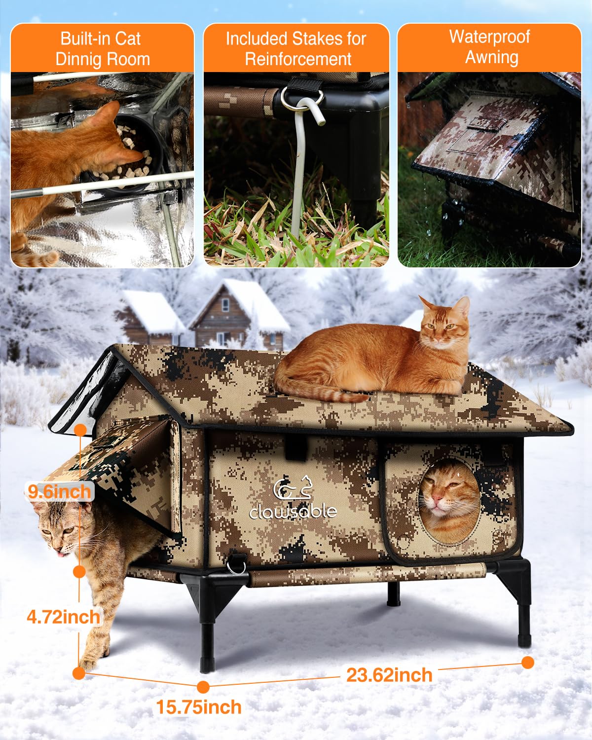 Rolimate escape door cat house with secure exit focus demonstrating predator-safe exit and wind protection