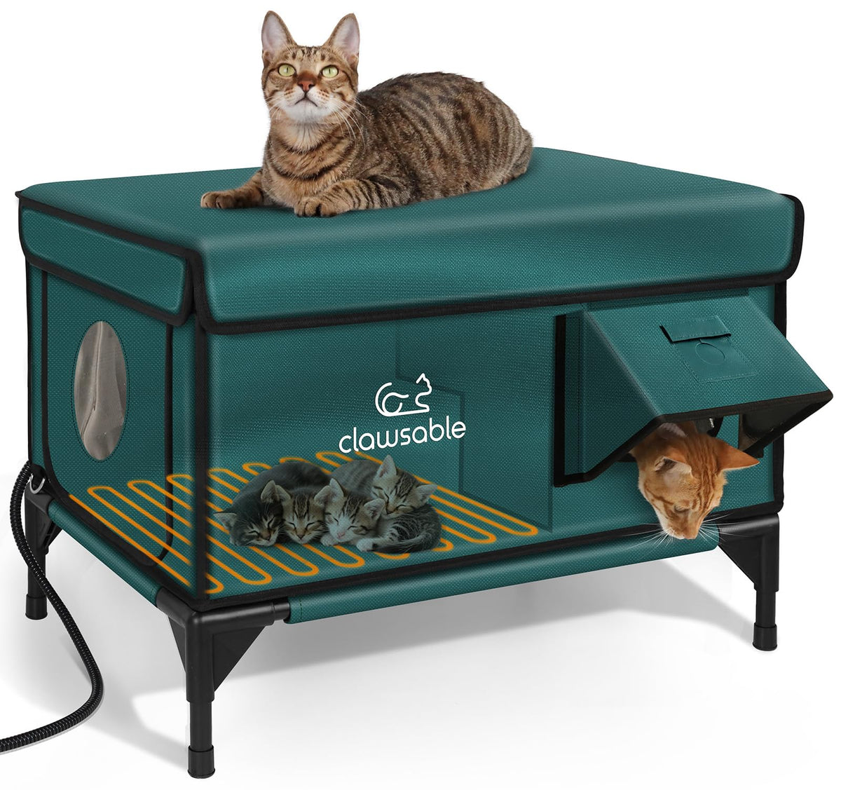 Rolimate indestructible cat house front view shows weatherproof exterior for outdoor shelter