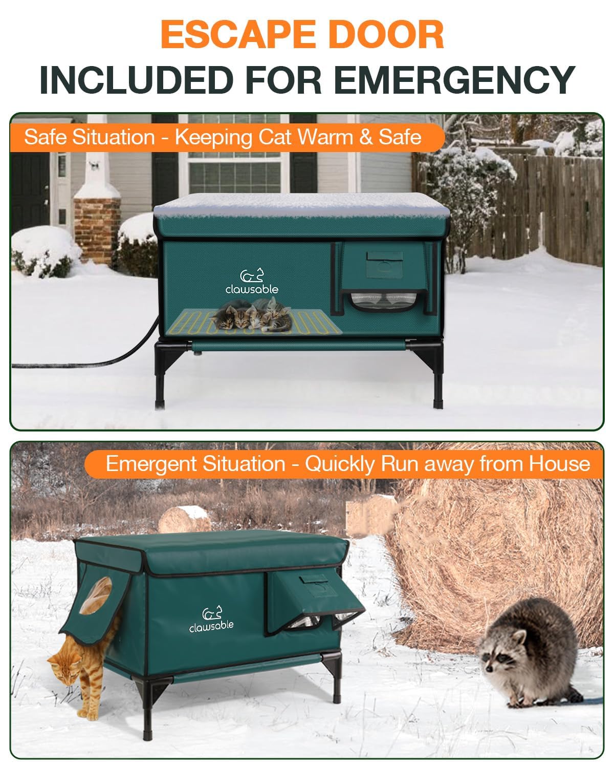 Rolimate indestructible cat house waterproof awning protects interior during rain